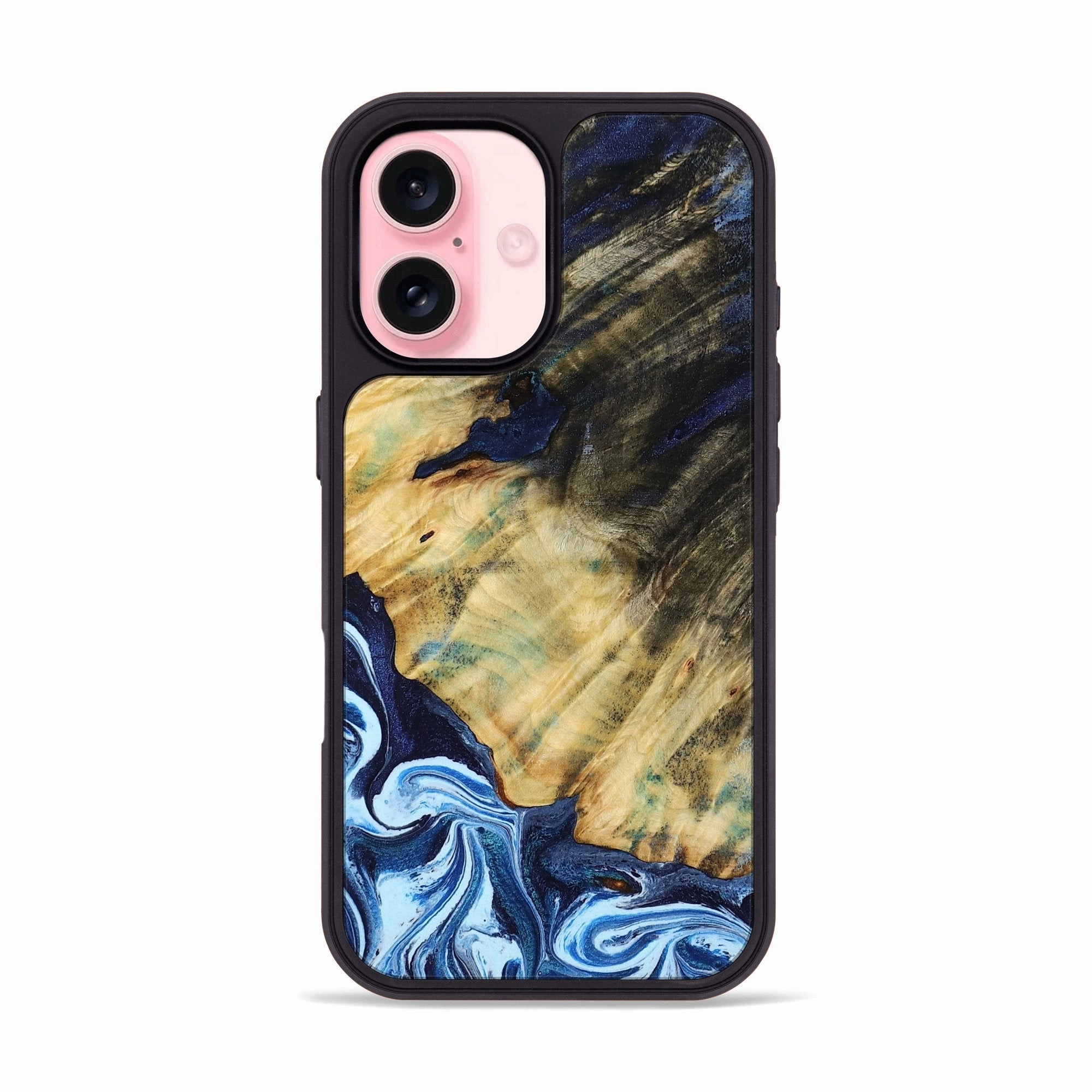 Iphone 16 Wood Phone Case - Holli (Blue, 773189) Crystal Clear Anti Finger Oil Coating