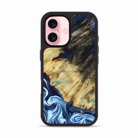 Iphone 16 Wood Phone Case - Holli (Blue, 773189) Crystal Clear Anti Finger Oil Coating