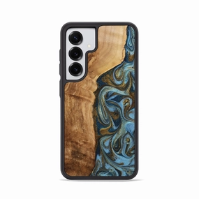 Anti Finger Grease Film Anti Shock Screen Galaxy S25 Wood Phone Case - Jarred (Teal & Gold, 775871)