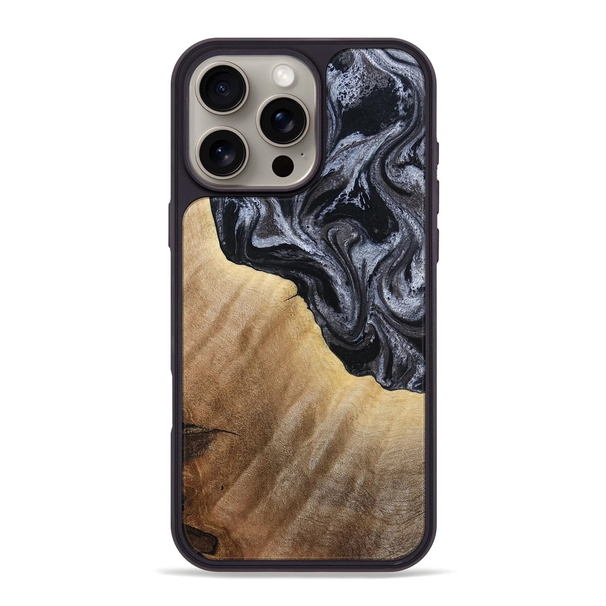 Iphone 16 Pro Max Wood Phone Case - Rilla (Black & White, 781633) Anti Finger Stain