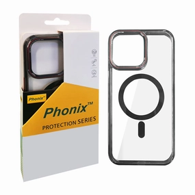 Phonix Case For Iphone 15 Plus Clear Armor Hard Case Magsafe With Metal Lens Protection Ring Black Protective Screen