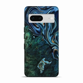 Pixel 7 Wood Live Edge Phone Case - Kenley (Teal & Gold, 778524) Impact Resistant Smooth Touch Film