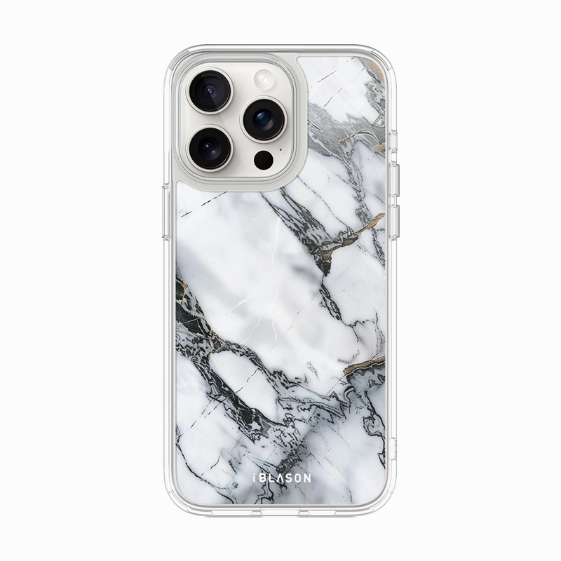 Scratch Resistant Coating Iphone 15 Pro Max Halo Magsafe Cute Phone Case - White Marble