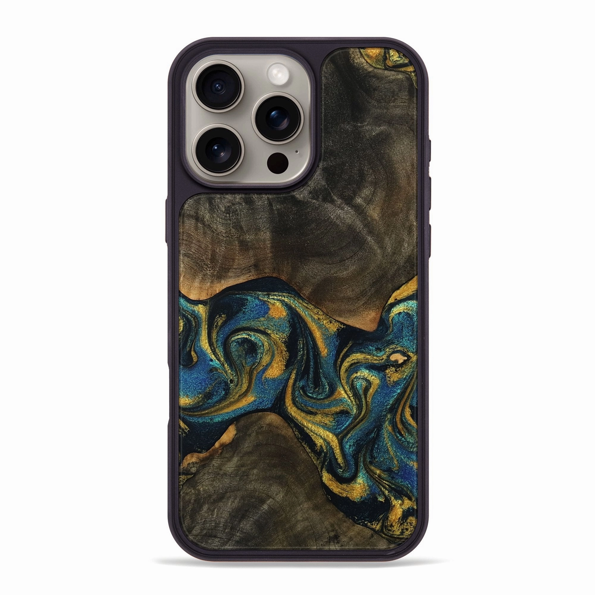 Iphone 16 Pro Max Wood Phone Case - Guss (Teal & Gold, 770671) Anti Shock Film Impact Resistant