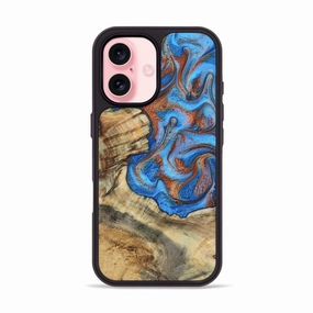 Anti Fingerprint Screen Iphone 16 Wood Phone Case - Petra (Teal & Gold, 780979)