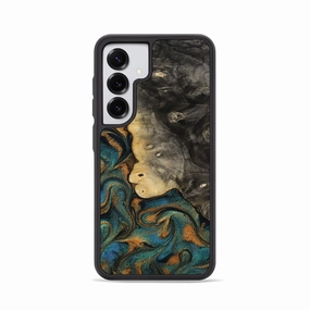 Anti Yellowing Film Scratch Resistant Coating Galaxy S25 Wood Phone Case - Xyla (Teal & Gold, 772381)