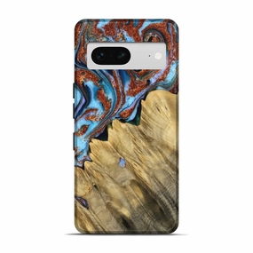Anti Yellowing Pixel 7 Wood Live Edge Phone Case - Lorrie (Teal & Gold, 767063)