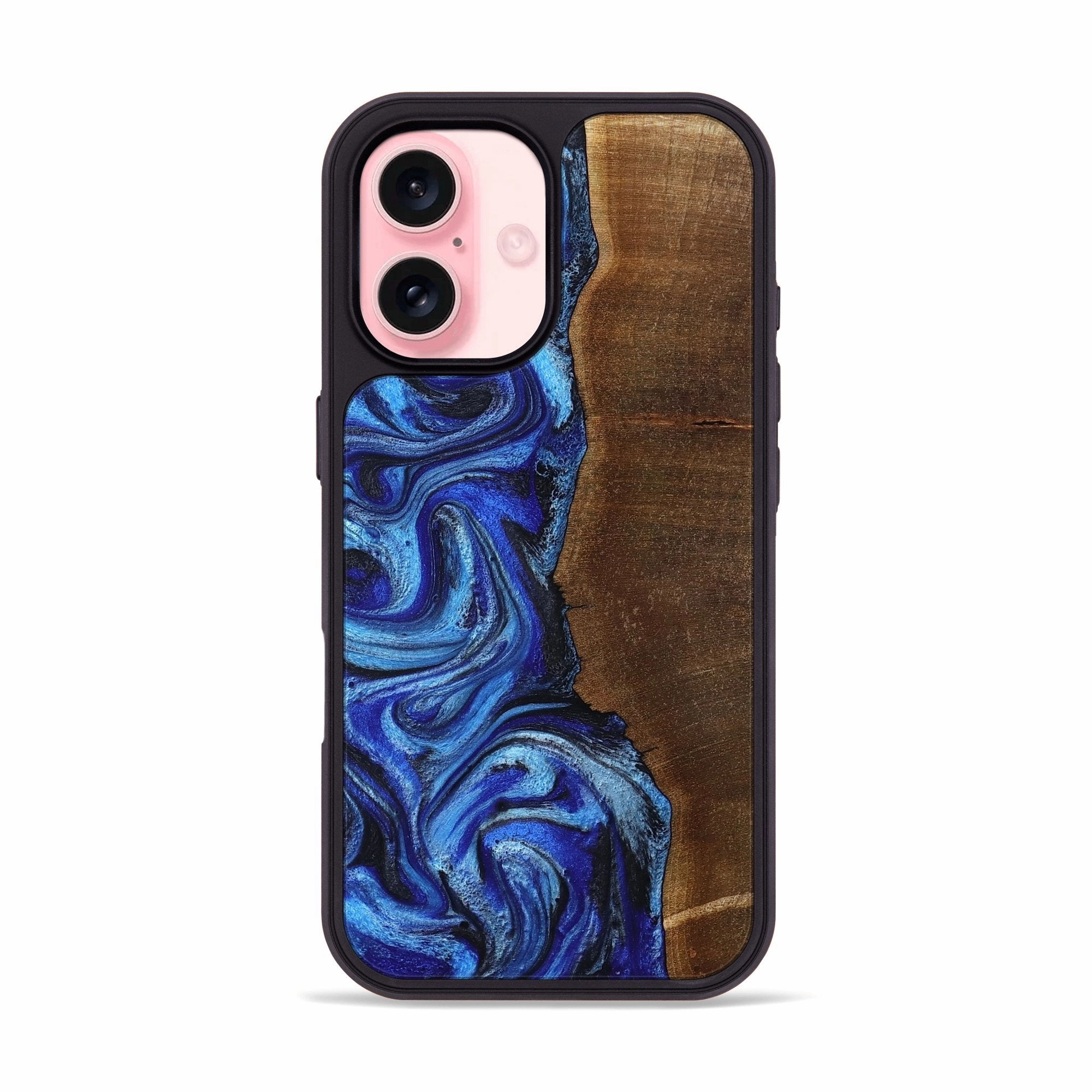 Rounded Edges Shockproof Iphone 16 Wood Phone Case - Maranda (Blue, 771409)