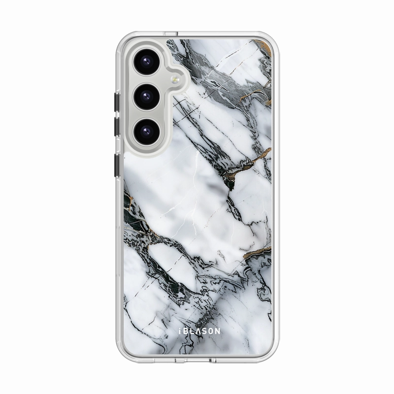 Anti Finger Streak Galaxy S24 Plus Halo Magsafe Cute Phone Case - White Marble