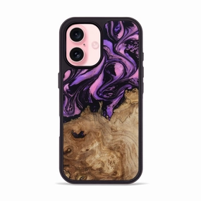 High Transparency Shatterproof Glass Iphone 16 Wood Phone Case - Eugene (Purple, 780720)