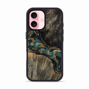 Anti Fingerprint Coating Iphone 16 Wood Phone Case - Miranda (Teal & Gold, 780165)