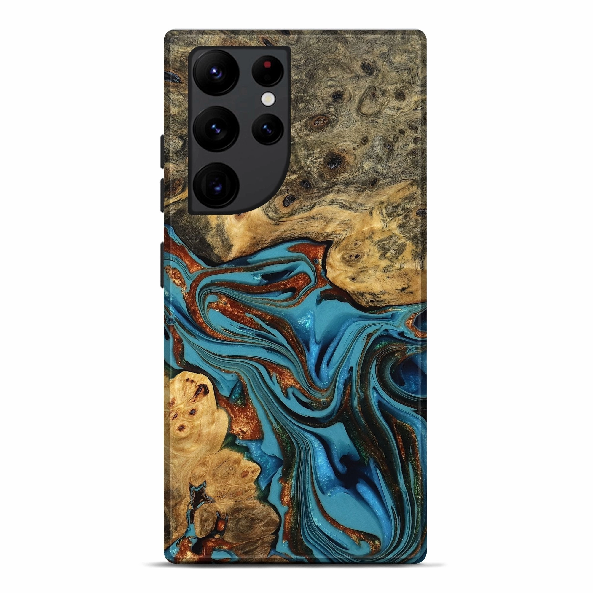 Galaxy S22 Ultra Wood Live Edge Phone Case - Easton (Teal & Gold, 775966) Anti Yellowing
