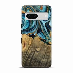 Pixel 7 Wood Live Edge Phone Case - Rowena (Teal & Gold, 769613) Anti Finger Mark Bubble Free Installation