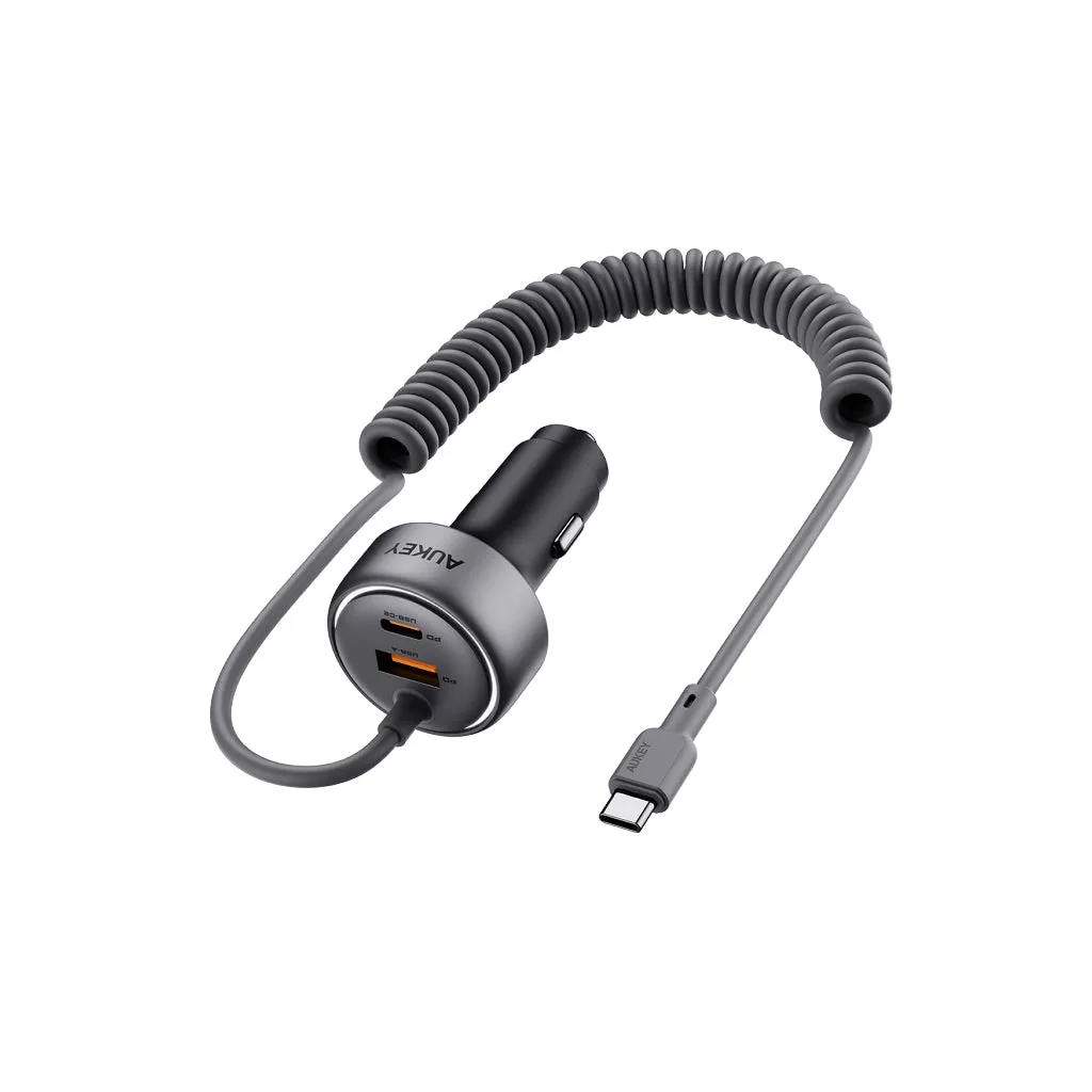 Aukey Cc-P2 Pathfinder Sling 75W Fast Charging Car Charger With Built-In Cable Universal Compatibility High Performance Charger