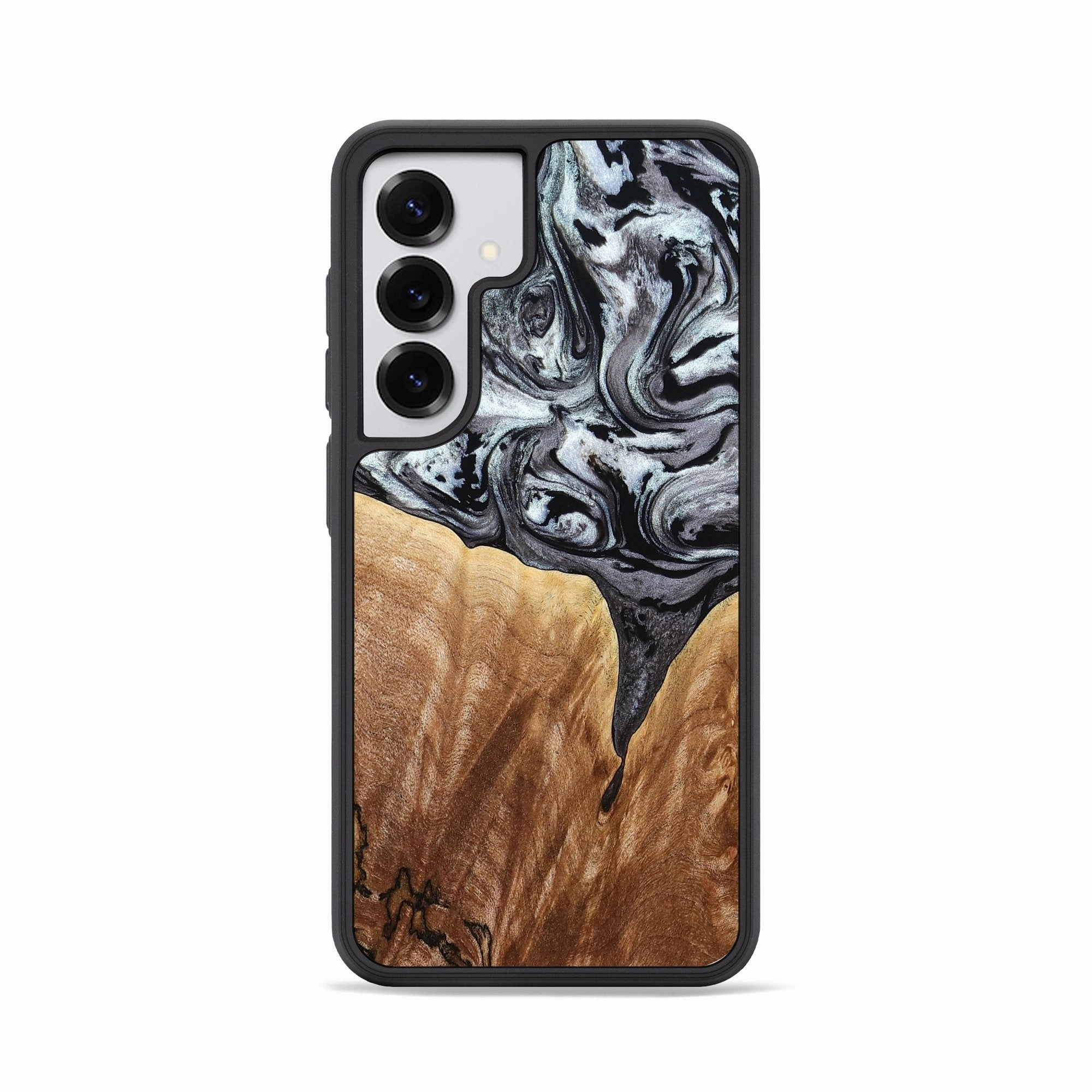 Galaxy S25 Wood Phone Case - Rubin (Black & White, 775656) Easy Apply Self Healing
