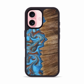 Iphone 16 Wood Phone Case - Roxane (Teal & Gold, 771479) Anti Reflection Screen Anti Fingerprint Film