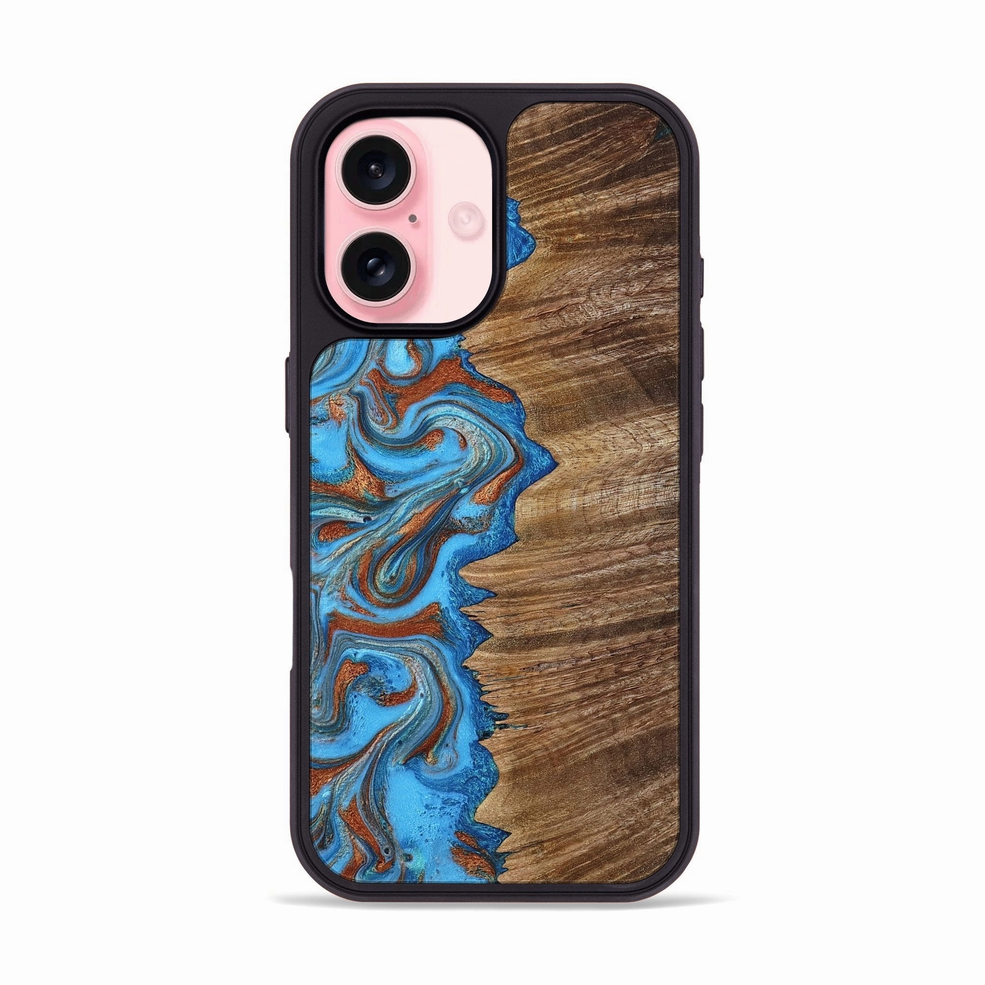 Iphone 16 Wood Phone Case - Roxane (Teal & Gold, 771479) Anti Reflection Screen Anti Fingerprint Film
