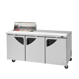 Turbo Air - TST-72SD-08S-N-CL, Commercial Super Deluxe Series, Sandwich/Salad Prep Table Work Station (1) Clear Lid, 73?? length, (3) doors, (8) pans