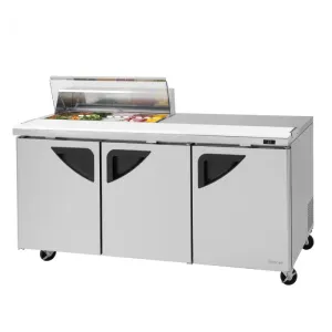 Turbo Air - TST-72SD-10S-N-CL, Commercial Super Deluxe Series, Sandwich/Salad Prep Table / Work Station ?C (1) Clear Lid, 73?? length, (3) doors, (10) pans