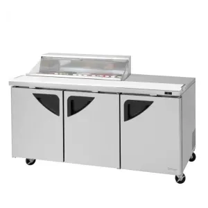 Turbo Air - TST-72SD-12S-N-CL, Commercial Super Deluxe Series, Sandwich/Salad Prep Table   Work Station ?C (1) Clear Lid, 73?? length, (3) doors, (12) pans