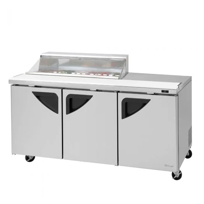 Turbo Air - TST-72SD-12S-N-CL, Commercial Super Deluxe Series, Sandwich/Salad Prep Table   Work Station ?C (1) Clear Lid, 73?? length, (3) doors, (12) pans