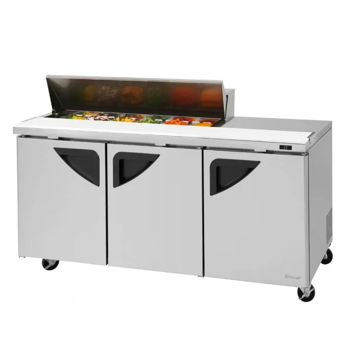 Turbo Air - TST-72SD-12S-N, Commercial Super Deluxe Sandwich/Salad Prep Table Unit, (12) 1/6 size (4?? D) condiment pans