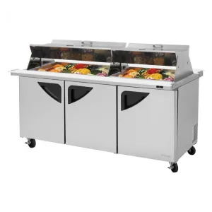 Turbo Air - TST-72SD-30-N-DS, Commercial Prep Table Super Deluxe Prep Table mega top unit ?C dual sided, three-section, 23.0 cu. ft.