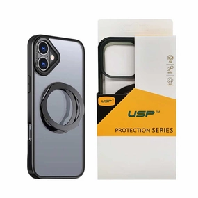 Anti Finger Stain Anti Finger Streak Usp Black Case For Iphone 16 360 Rotatable Ring Stand Compatible With Magsafe