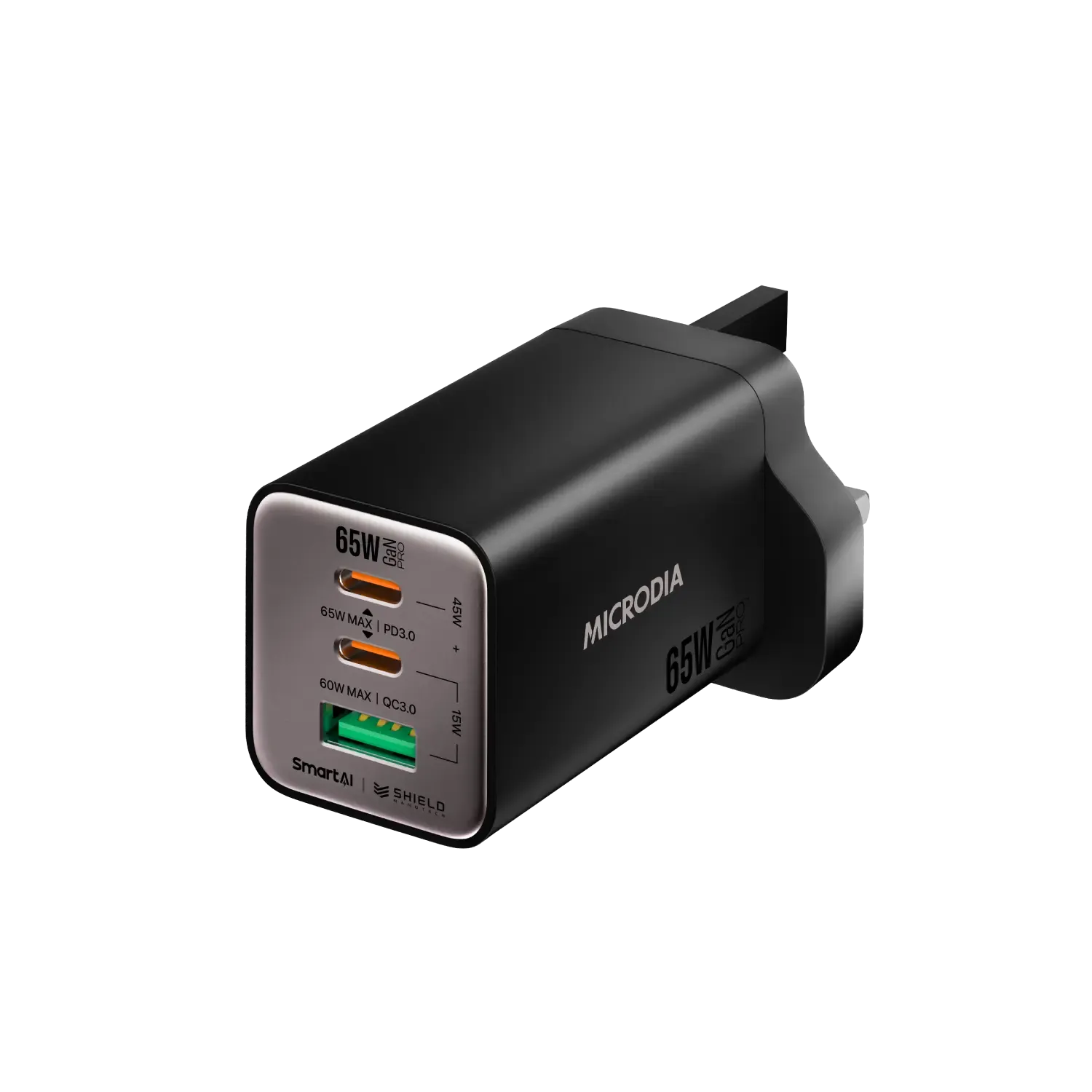 Universal Compatibility Microdia Smartcube Nano 65W Gan Pro Wall Charger, 3-Port, Usb-C Pd3.0   Usb-A Qc3.0