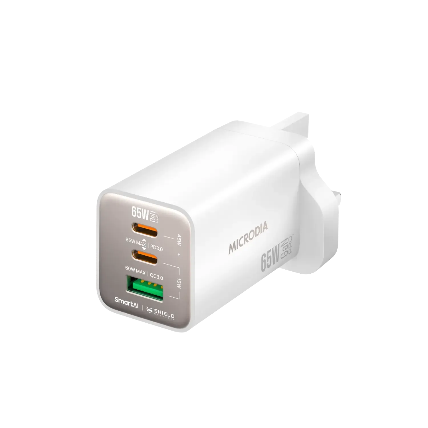 Microdia Smartcube Nano 65W Gan Pro Wall Charger, 3-Port, Usb-C Pd3.0   Usb-A Qc3.0 Convenient Charging
