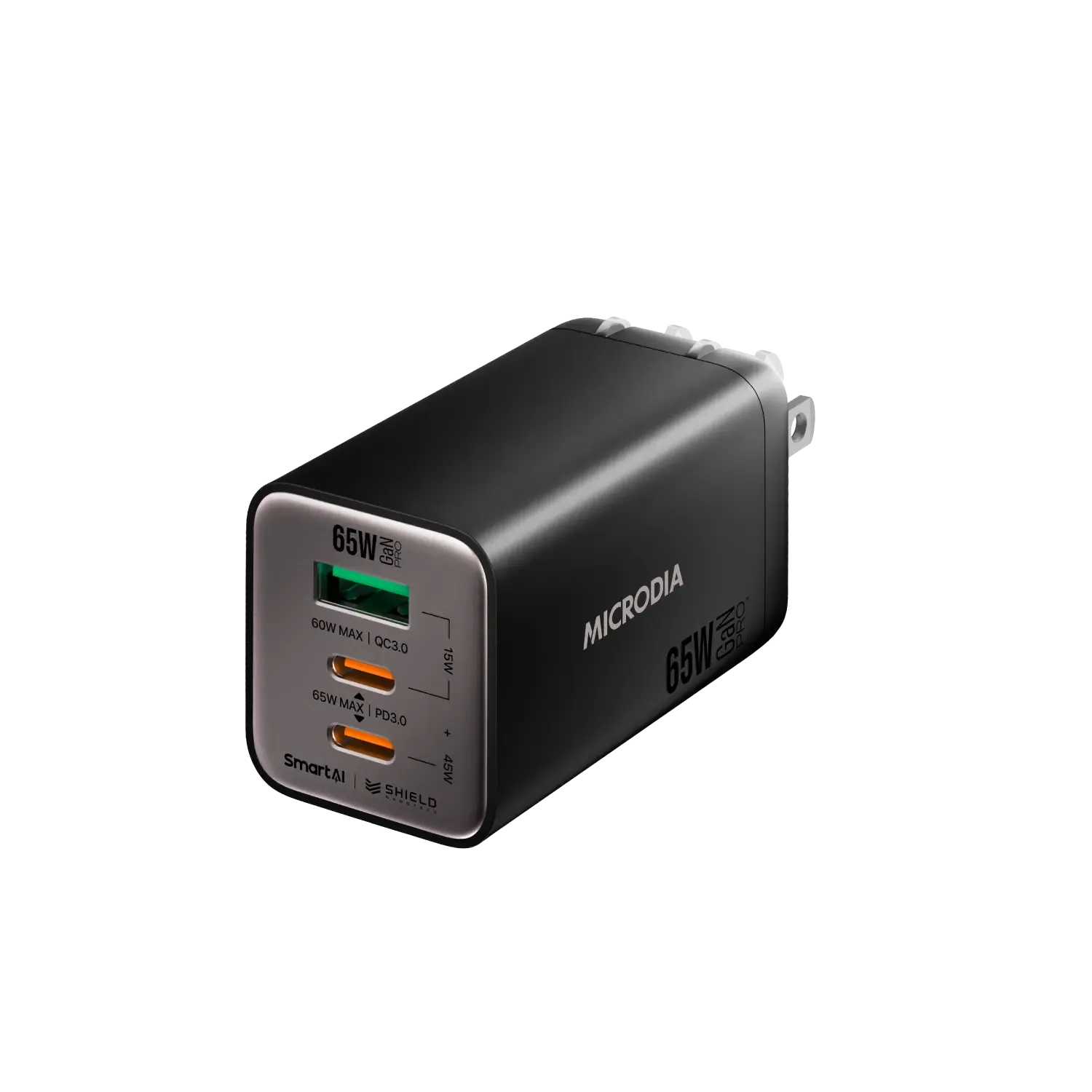 Portable Charger USB Hub Charger Microdia Smartcube Nano 65W Gan Pro Wall Charger, 3-Port, Usb-C Pd3.0   Usb-A Qc3.0