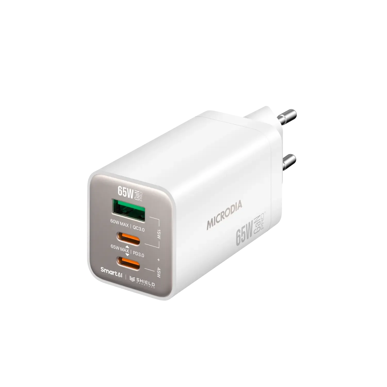 Microdia Smartcube Nano 65W Gan Pro Wall Charger, 3-Port, Usb-C Pd3.0   Usb-A Qc3.0 Wall Charger