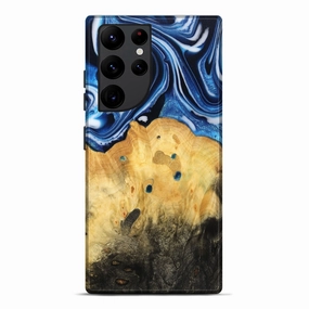 Anti Finger Streak Galaxy S22 Ultra Wood Live Edge Phone Case - Joselin (Blue, 781232)