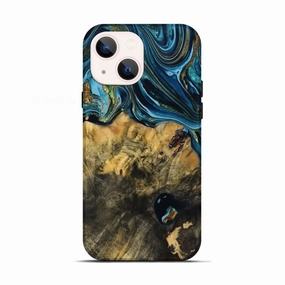 Iphone 13 Wood Live Edge Phone Case - Linda (Teal & Gold, 781249) Anti Spy Film