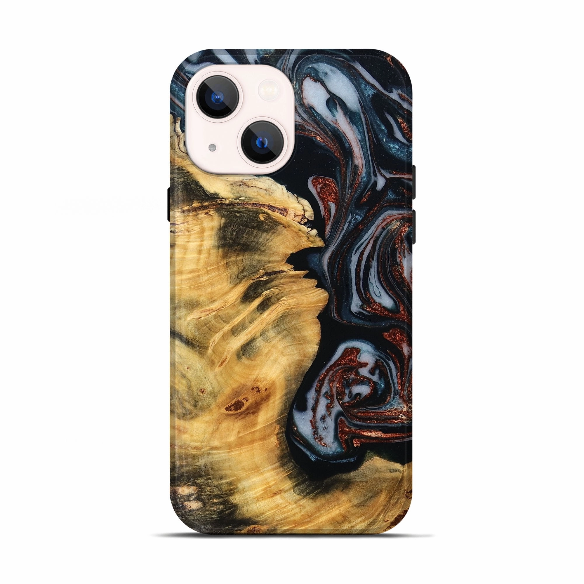 Iphone 13 Wood Live Edge Phone Case - Bernard (Teal & Gold, 781009) Scratch Protection