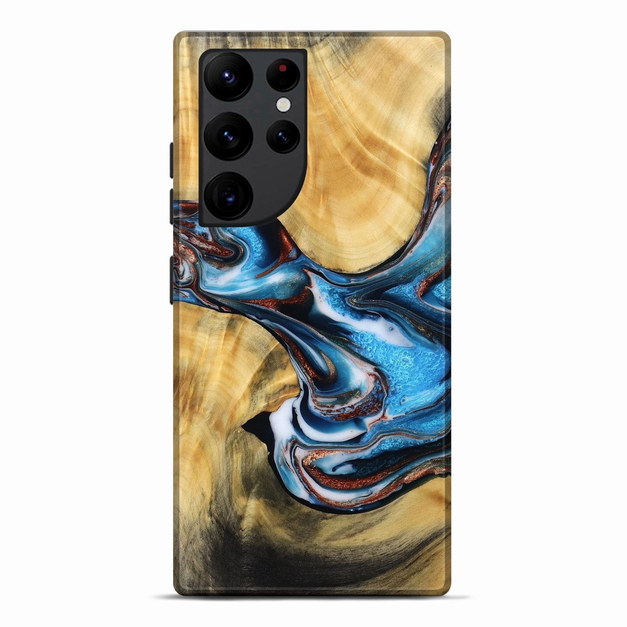 Galaxy S22 Ultra Wood Live Edge Phone Case - Elwood (Teal & Gold, 781431) Case Friendly Glass Anti Reflection Coating