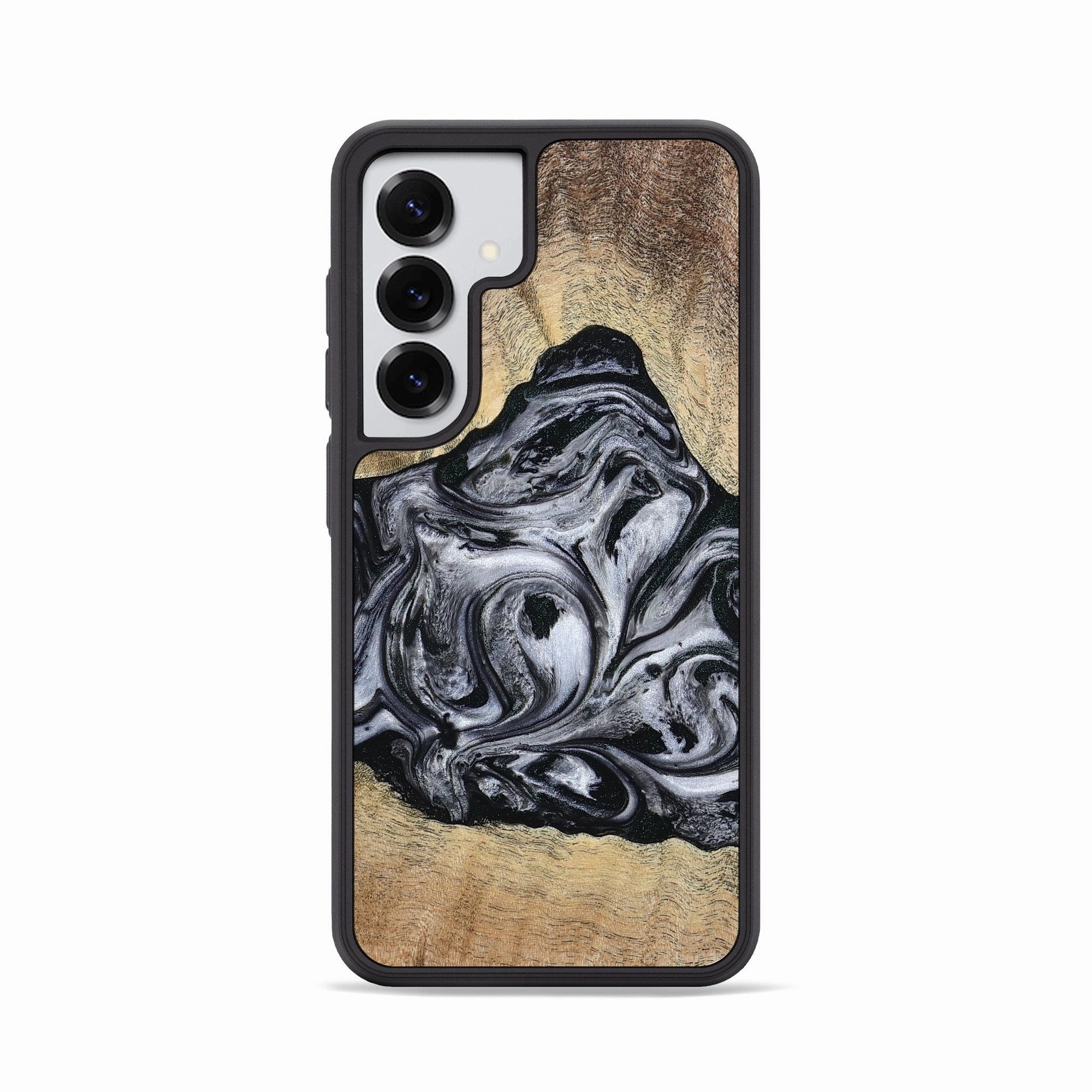 Anti Yellowing Drop Protection Galaxy S25 Wood Phone Case - Damian (Black & White, 777149)