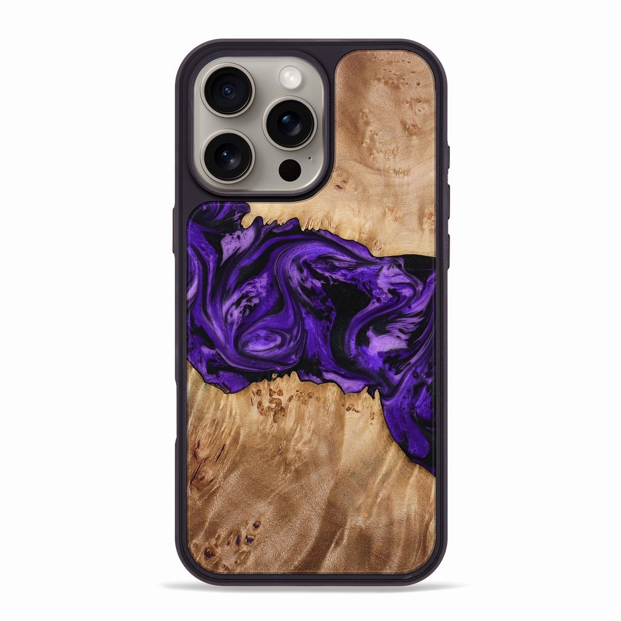 Raised Edges Anti Finger Oil Iphone 16 Pro Max Wood Phone Case - Bruce (Purple, 773363)