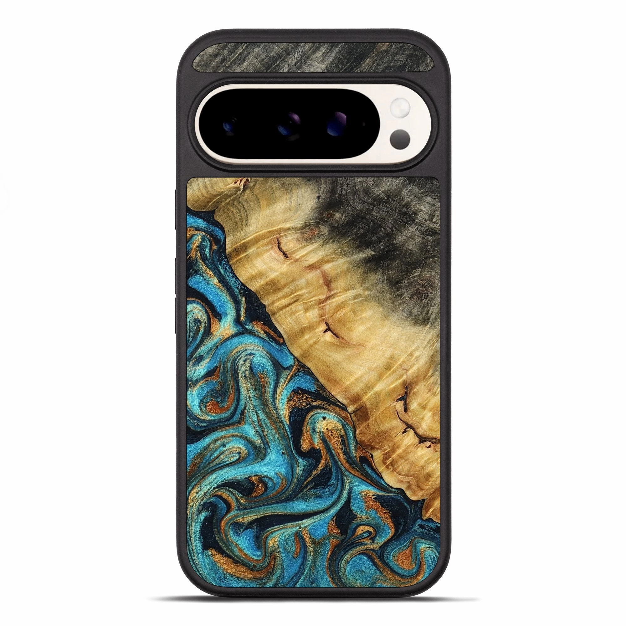 Pixel 10 Pro Xl Wood Phone Case - Emelia (Teal & Gold, 776549) Anti Glare Grip Friendly